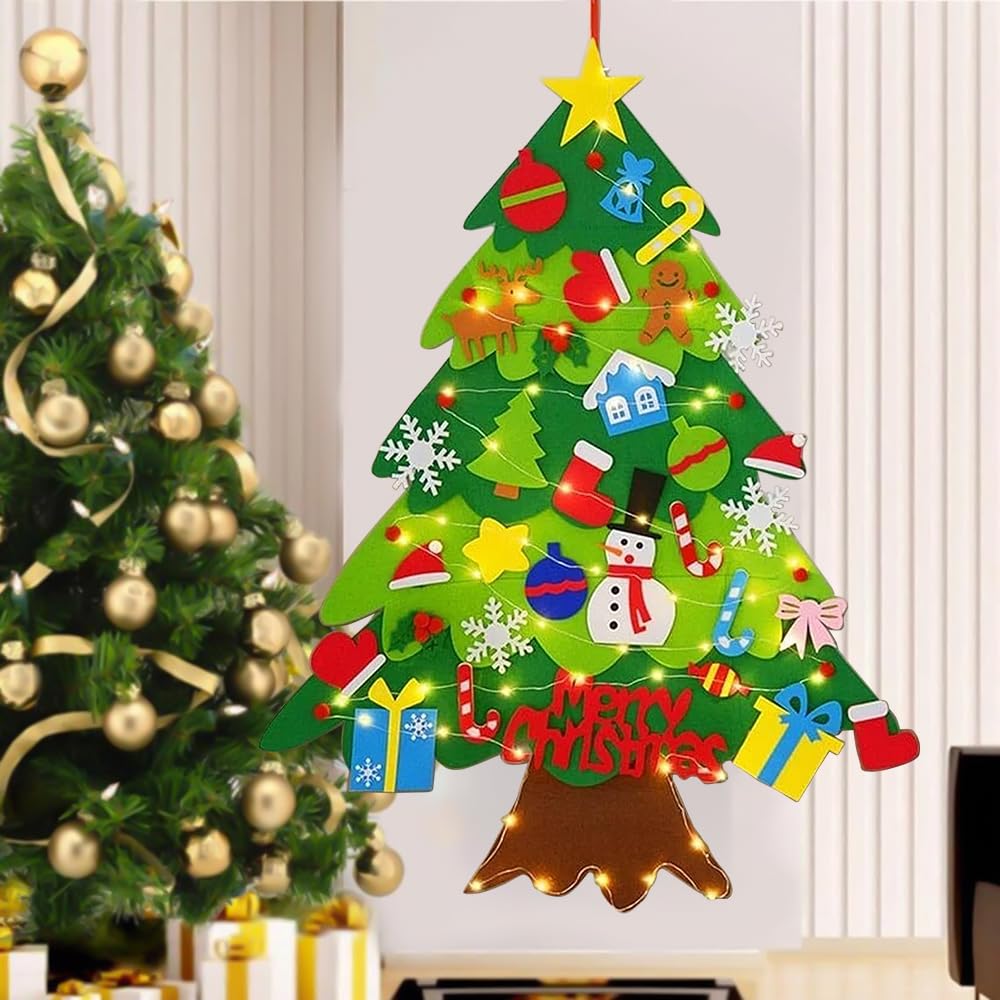 YUEWO Felt Christmas Tree Set, 3.3ft DIY Door Wall Hanging Christmas Tree with 32 PCS Detachable Ornaments, for Party Supplies Xmas Gifts Home New