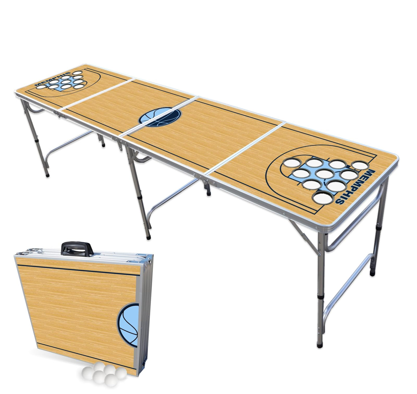 8-Foot Professional Beer Pong Table w/Cup Holes - Memphis Basketball Court