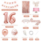 Sweet 16 Party Decorations for Girls, Happy 16th Birthday Banner Cake Topper Balloons Sash and Tiara, Rose Gold 16 Birthday Party Supplies for Girls