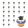 DecoPac Grad Hat Cupcake Toppers, 24 Graduation Cake Pics, Black Grad Hat DecoPics, Food Safe Cake Decorations - 24 Pack