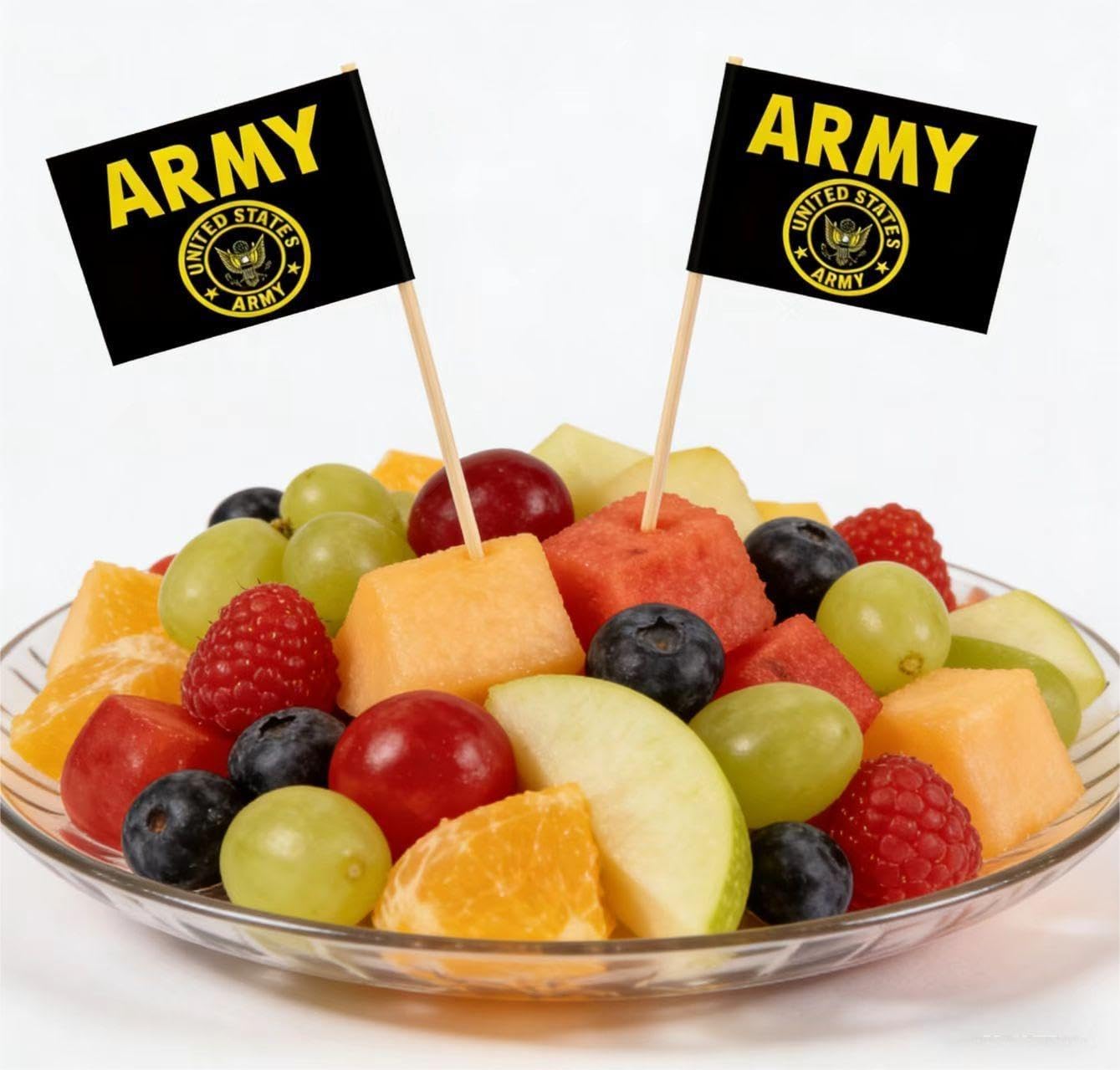 JAVD 100 Pcs US Army Gold Crest Toothpick Flag Small Mini United States Military Cocktail Fruit Cupcakes Toppers Food Stick Flags Decorations