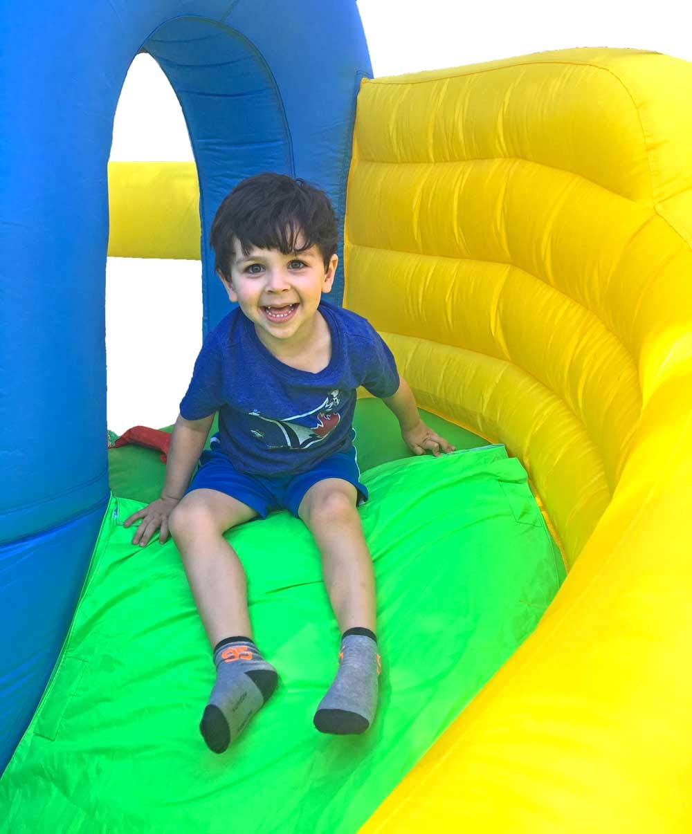 Island Hopper Curved Double Slide Recreational Bounce House with Safe Return Curved Slide and Climbing Wall - Indoor or Outdoor Bouncy Castle