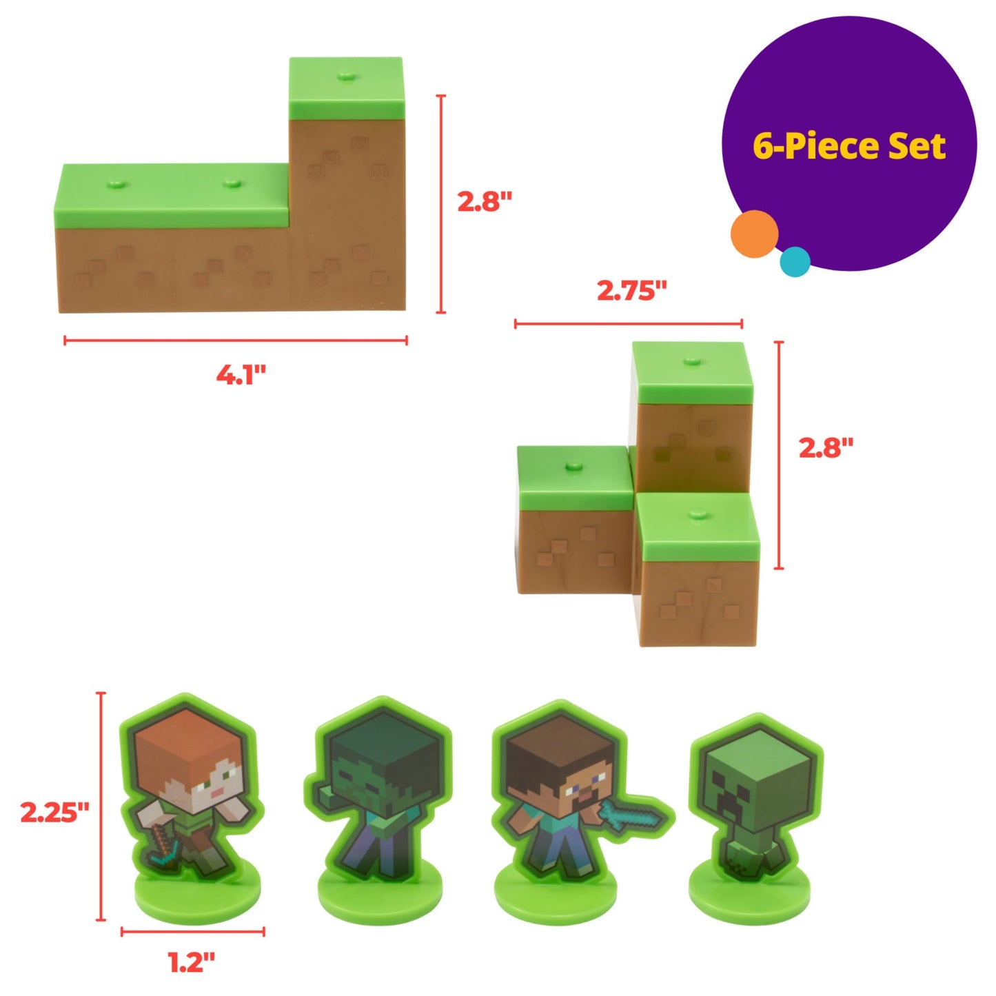 DecoSet® Mobs Beware Minecraft Cake Topper, 6-Piece Stackable Cake Decoration, Interlocking 3D Blocks With Characters, Food Safe Birthday Cake