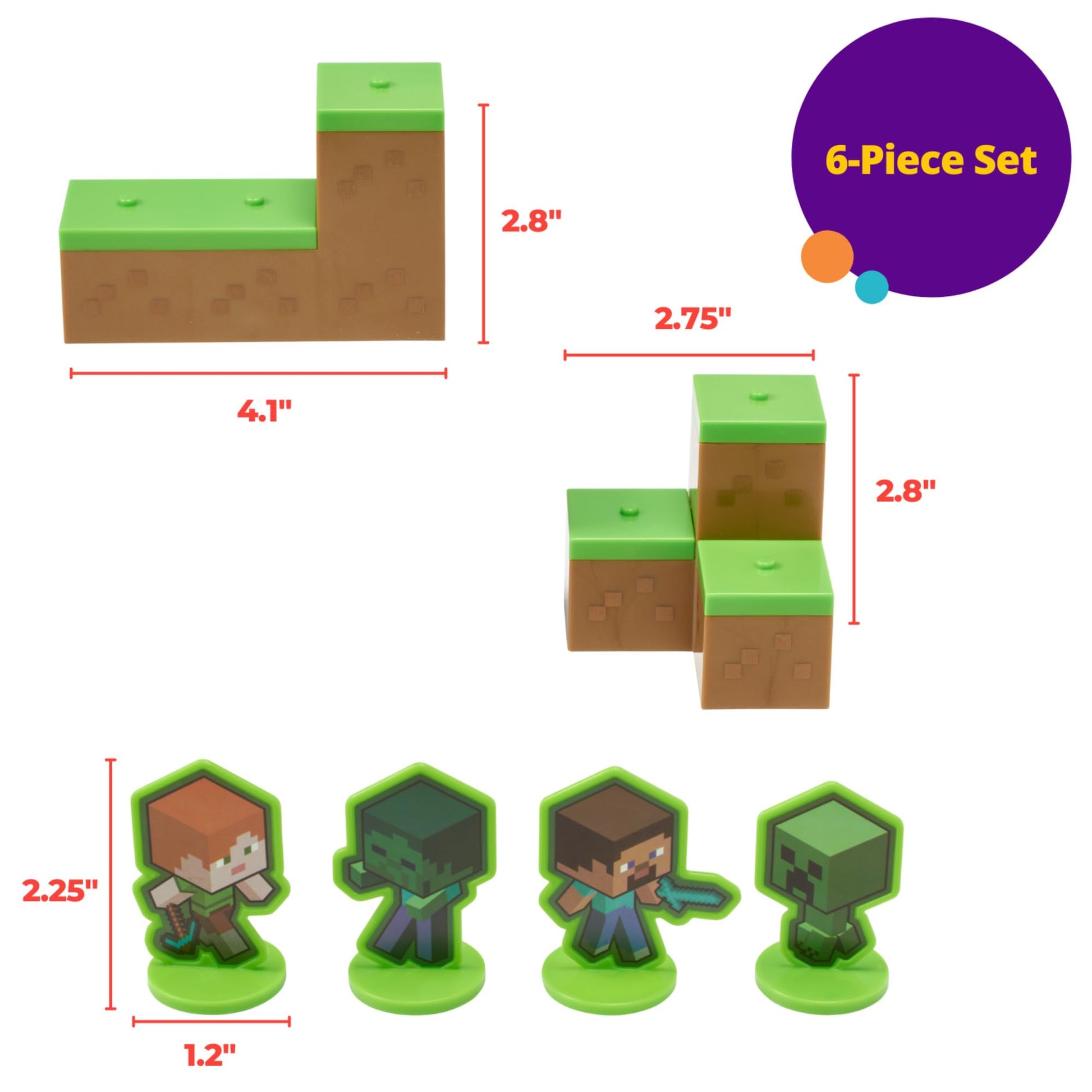DecoSet® Mobs Beware Minecraft Cake Topper, 6-Piece Stackable Cake Decoration, Interlocking 3D Blocks With Characters, Food Safe Birthday Cake