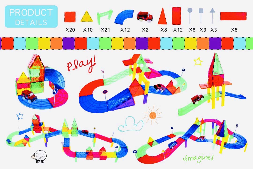 Mag Genius Ultimate Racing 55-Piece Magnet Set with 8 Bonus Road Signs and 2 Toy Figures