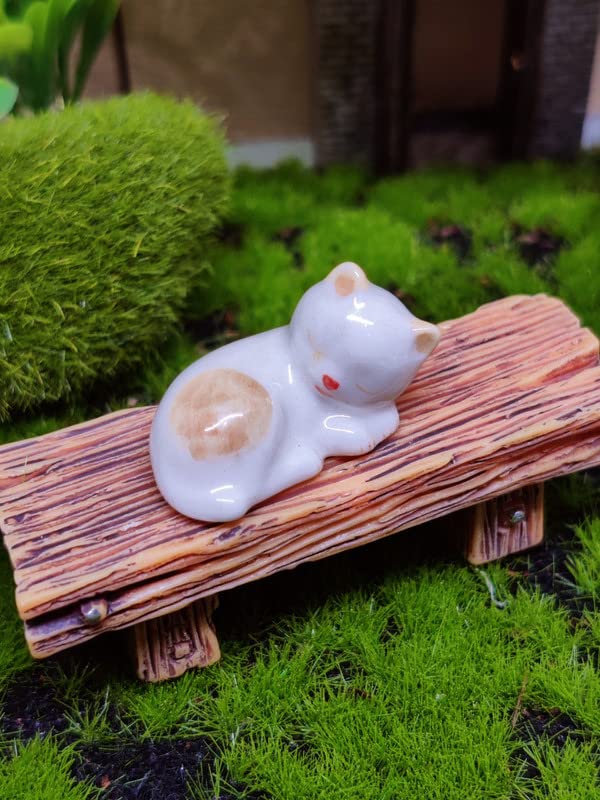 WitnyStore Tiny 1" White Brown Pointed Shorthair Cat Sleeping Curled Figurine - Miniature Hand Made Painted Ceramic Cats Kitten Feline Animal Cute