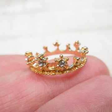 Miniature Gold Crown, Dollhouse Tiny Miniature Crown, with Diamond Rhinestones, Fairy Crown, for Fairy Tale Garden, Dollhouse Miniature, Terrarium