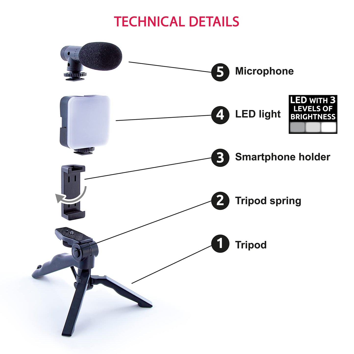 Canal Toys New Studio Creator Podcast & Vlogging Kit - Record Your own podcasts and Vlogs Like Your Favorite influencers! Fold-up Tripod, LED Light &