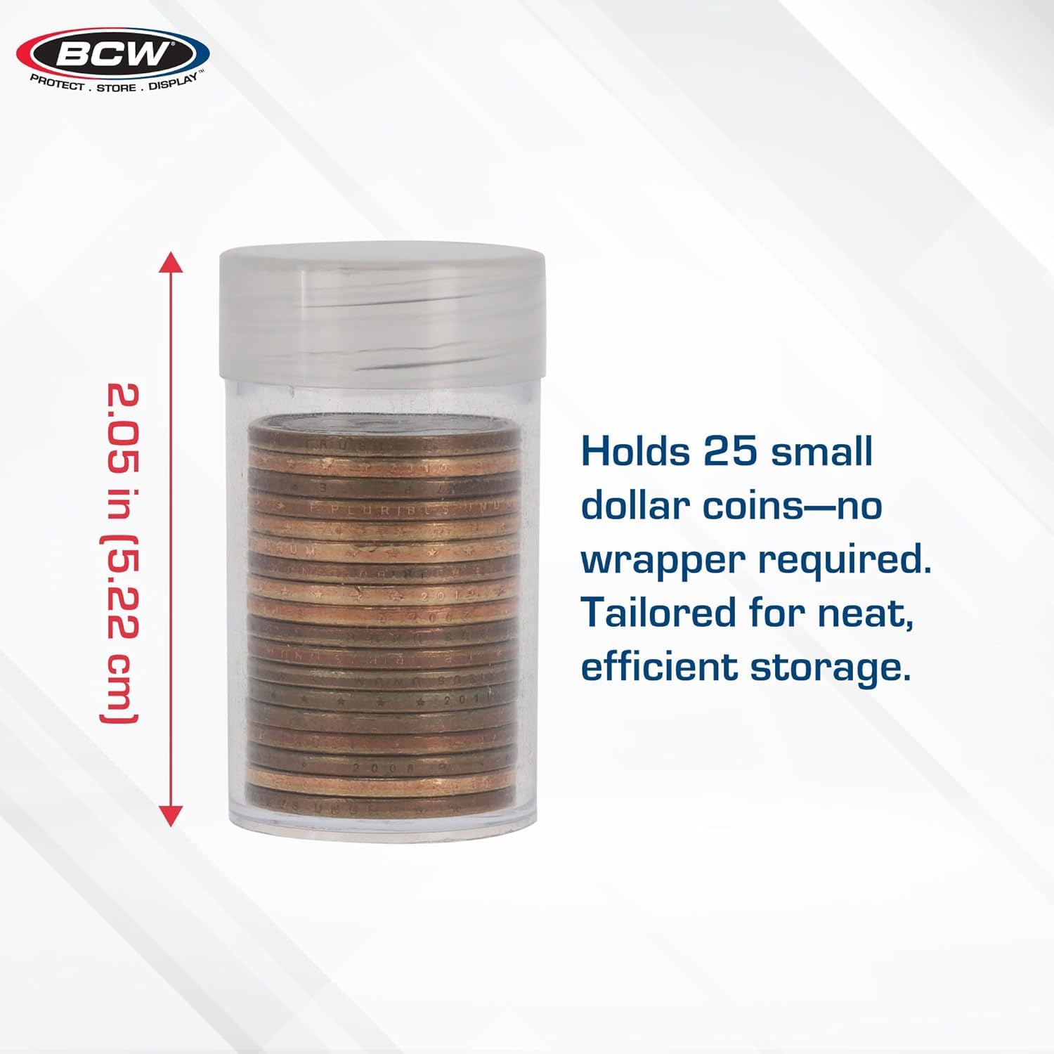 BCW Coin Tubes for Small Dollars - 5ct | Holds "Sacagawea", Presidential, and Susan B. Anthony Small Dollar Coins | Durable Plastic Tube Coin Holders