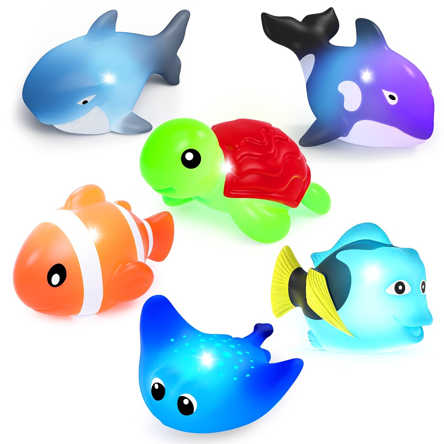 ZGLYMUS Light Up Bath Toys,No Hole Mold Free Baby Bath Toys,Ocean Animal Water-Activated Lights Flashes and Change Color,Sensory Lights Toys
