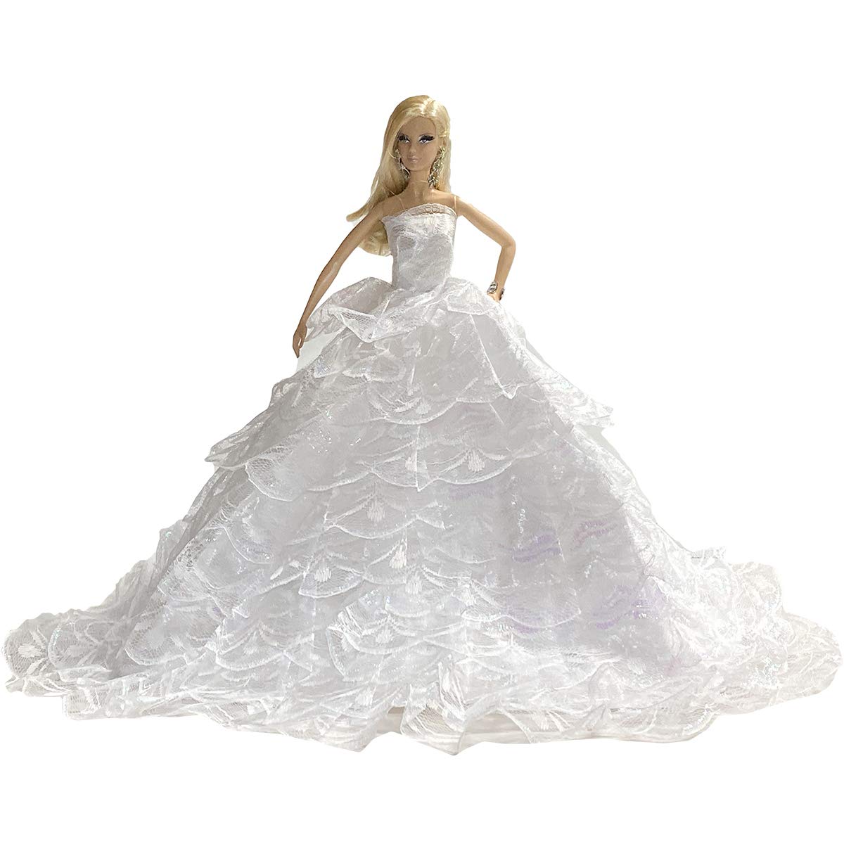 Peregrine Romantic Shell White Ball Gown Strapless Layers of Organza Wedding Dress for 11.5 inches Dolls