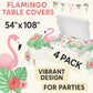 Oojami Flamingo Tablecloths 4 Pack - Tropical Birthday Party Decorations, Hawaiian Luau Plastic Table Covers, Disposable & Waterproof, 54 x 108 Inch