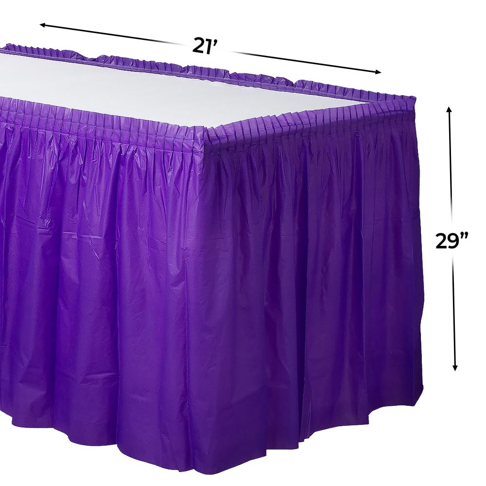 New Purple Plastic Table Skirt - 21' x 29" (1 Pc.) - Durable, Easy-to-Use & Stylish Event Decor, Perfect for Parties, Weddings, & Special Occasions