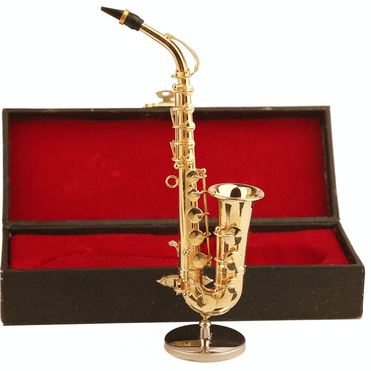 Dselvgvu Miniature Saxophone with Stand and Case Brass Mini Musical Instrument Replica Collectible Figurines Dollhouse Accessories Model Home