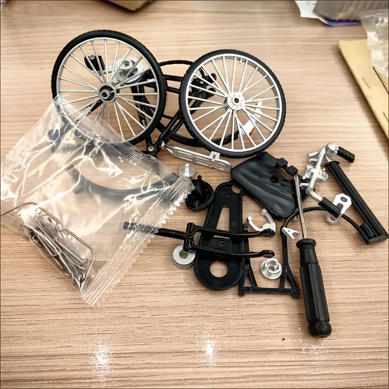 Veloshine Mini Vintage-Style Alloy Bicycle Model, Classic Black Figurine, Desktop Ornament, Manual Assembly, for Friends, Family