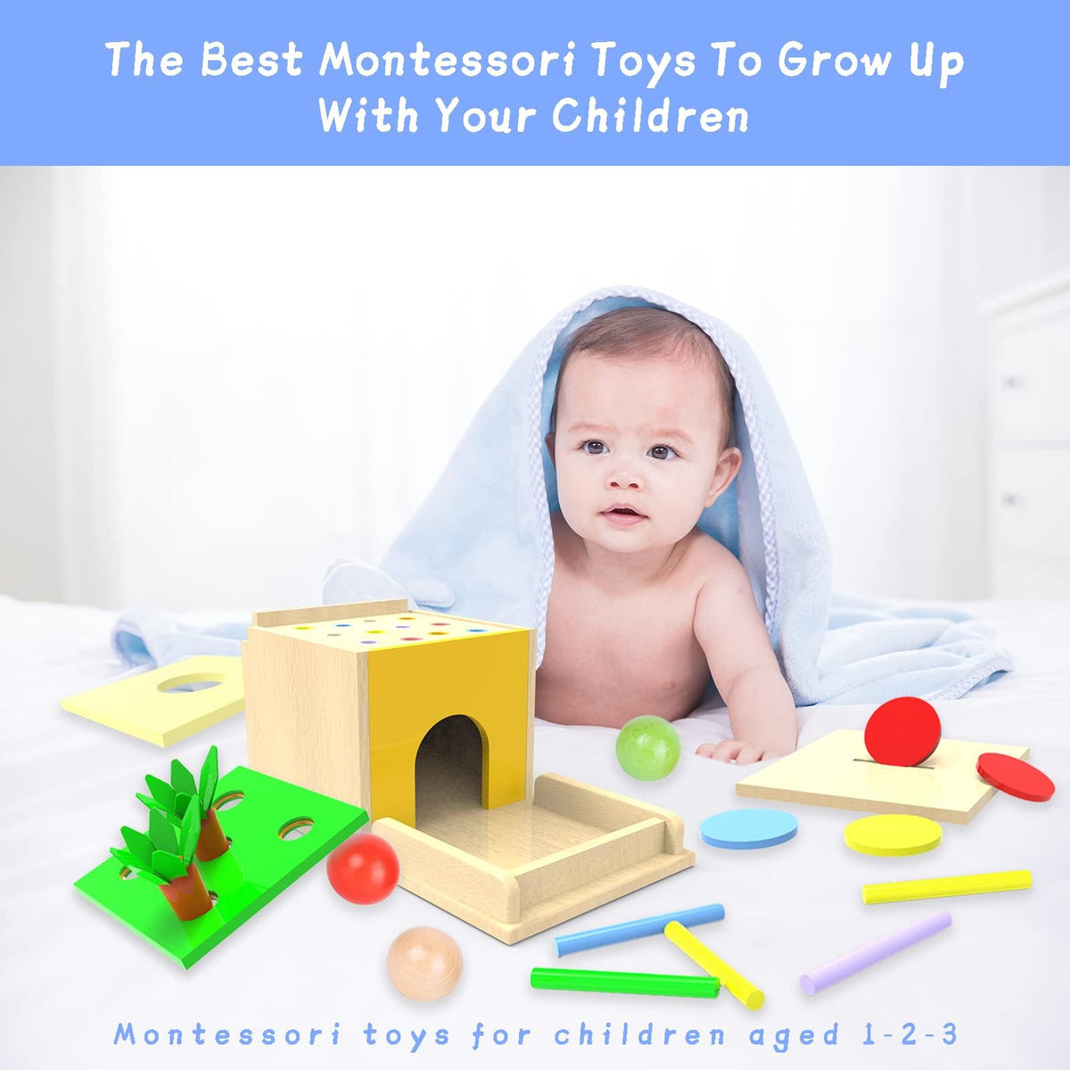 Adena Montessori 5 in 1 Wooden Play Kit for Babies 6-12 Months