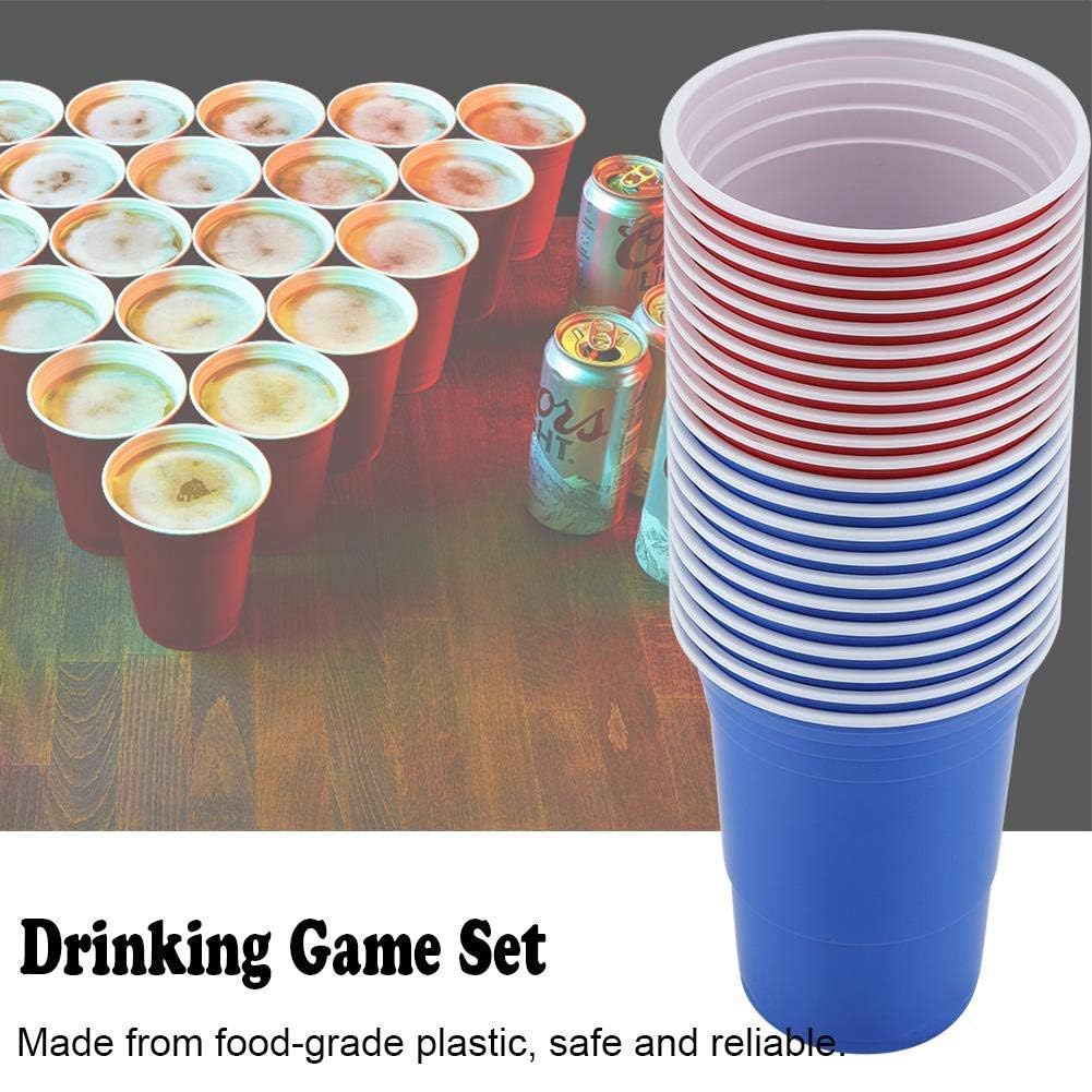 TOPINCN Beer Pong Drinking Game Set 22PCS Plastic Game Cups with 4PCS Pong Balls Outdoor Camping Pub Party Supplies 16oz(red Cups 11+Blue
