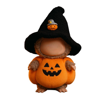 2-Piece Halloween Costume Set for 15cm 17cm Dolls Pumpkin Dress Witch Hat Gift Party Decoration (No Doll) (Pumpkin Set Black Hat)