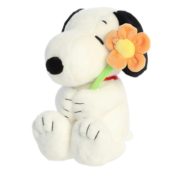 Aurora Peanuts Snoopy Stuffed Animal, 11 Inch Classic Snoopy Plush Holding Flower, Soft Cuddle Companion Character Toy and Nostalgic Snoopy Gifts