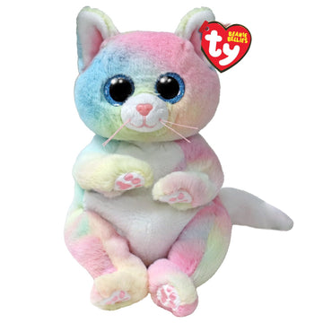 Ty Beanie Bellies - Jenny The Multicoloured Kitten with Glitter Blue Eyes, Original Plush Animals with Soft Belly 20 cm - T41291
