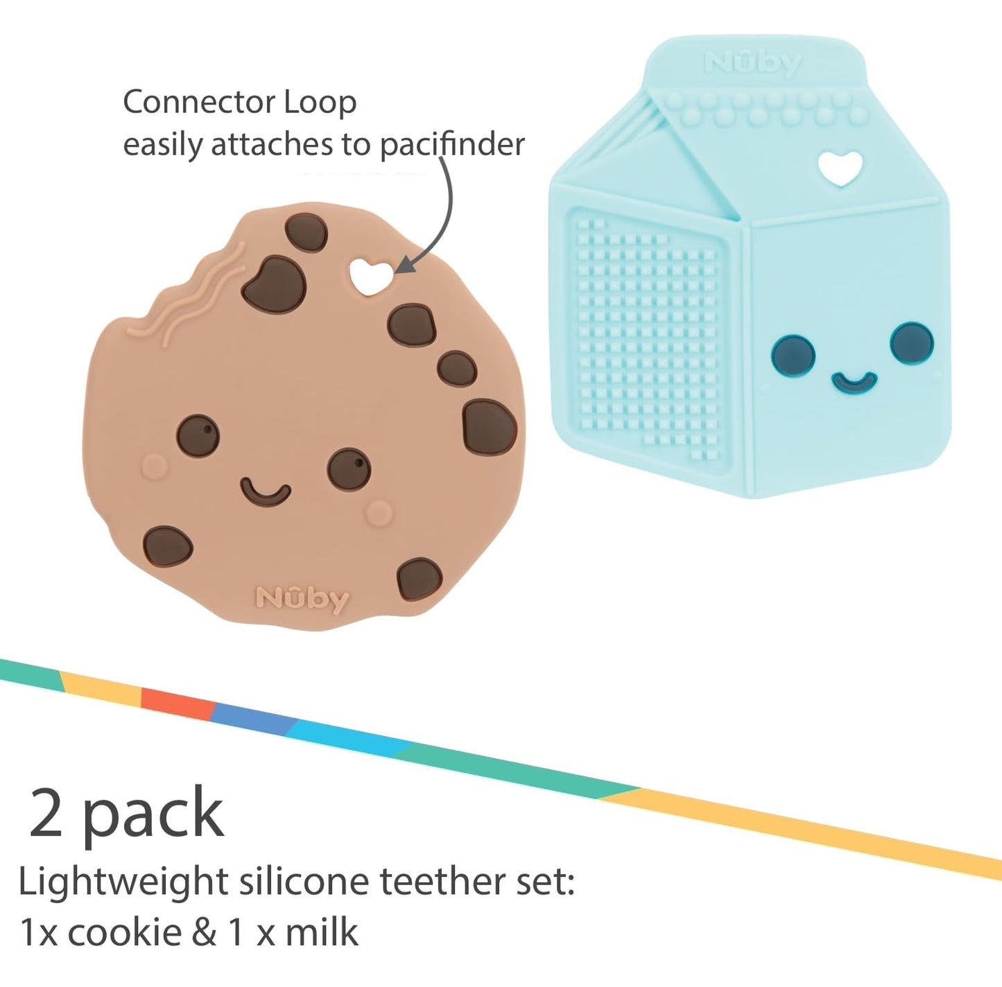 Nuby Chocolate Chip Cookie and Milk Baby Teether for Teething Comfort - Silicone Teether for Babies - Soothes Sore Gums - 3+ Months