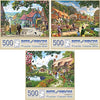 Bits and Pieces - Value Set of Three Large 300 Piece Jigsaw Puzzles for Adults - Village Life Jigsaw Puzzles by Artist Steve Crisp, Completed Puzzle