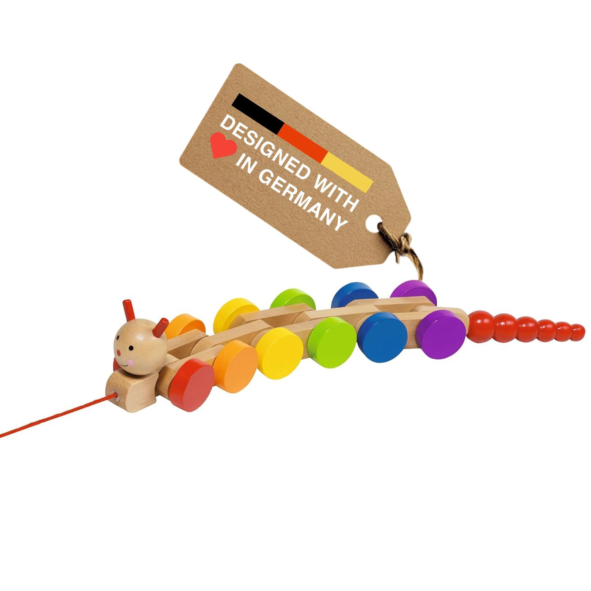 Goki Wooden Pull Toy Caterpillar NILA Montessori Toys for 1 Year Old I Baby Walking & Toddler Along String - Eco Friendly Wood Motor Skills