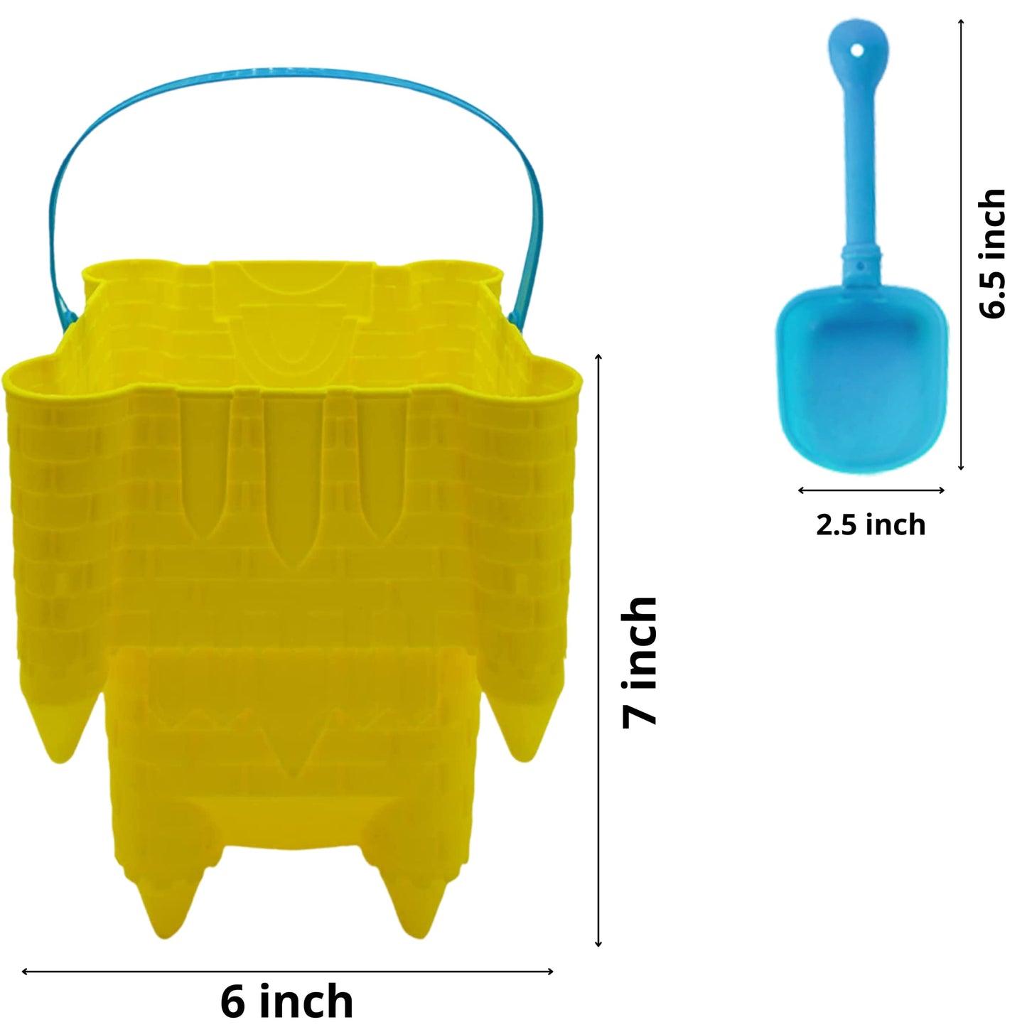 4E's Novelty (4 Sets) Castle Beach Buckets and Shovels, Large Size 7" - Sand Castle Building Kit, Sandcastle Molds Beach Toys for Kids 3-10, Outdoor