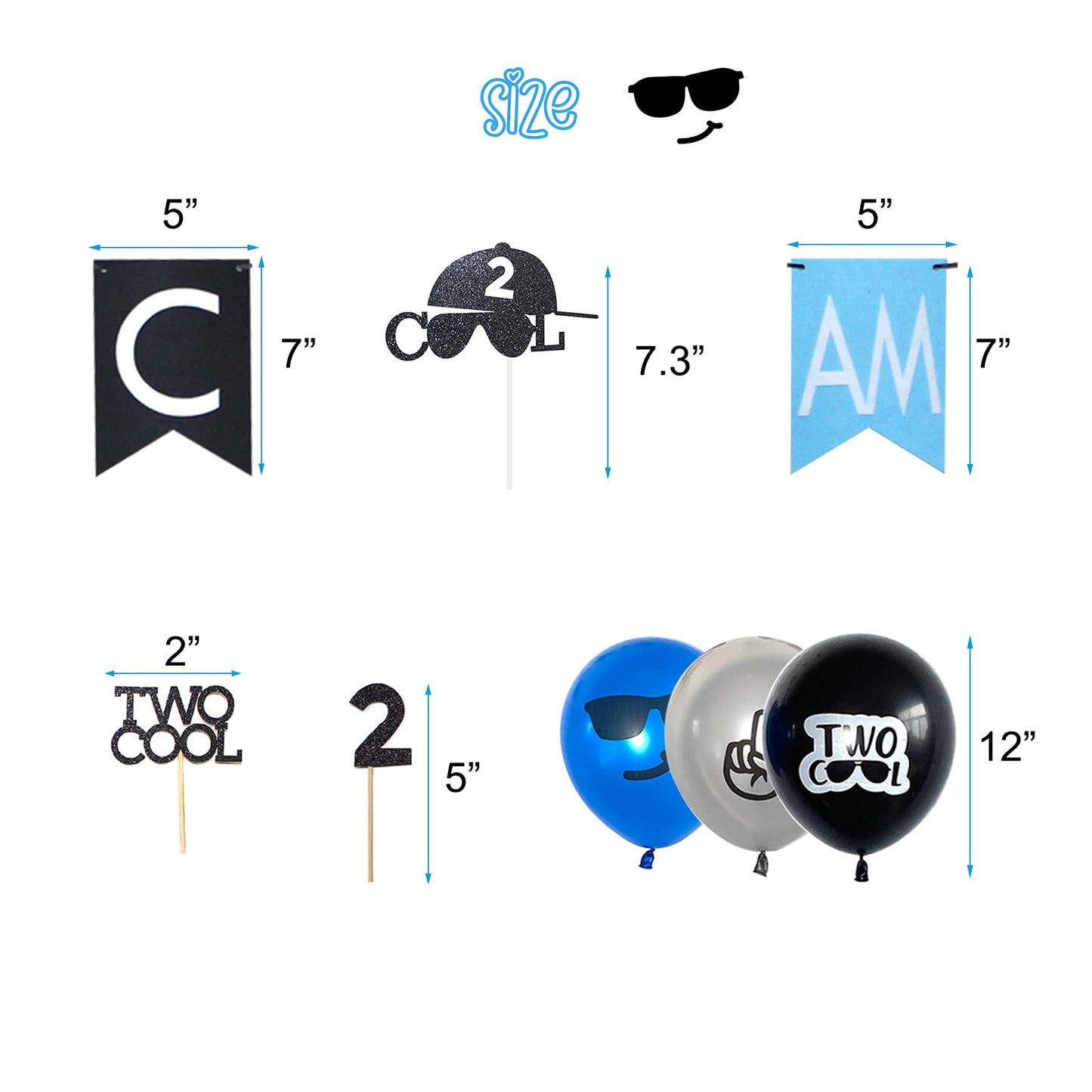 Two Cool Birthday Party Decorations & Supplies - I AM TWO Banner, Balloons, Cake Topper for Little Man's 2nd Birthday