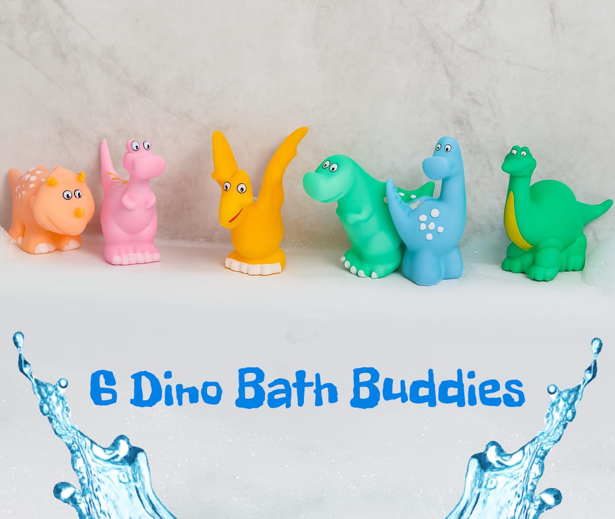Dinoland Bath Buddies Baby Bath Toys 6-12 Months, Infant Floating Dinosaur Bathtub Toys for Toddlers 1-3, Soft Bath Toys for Babies