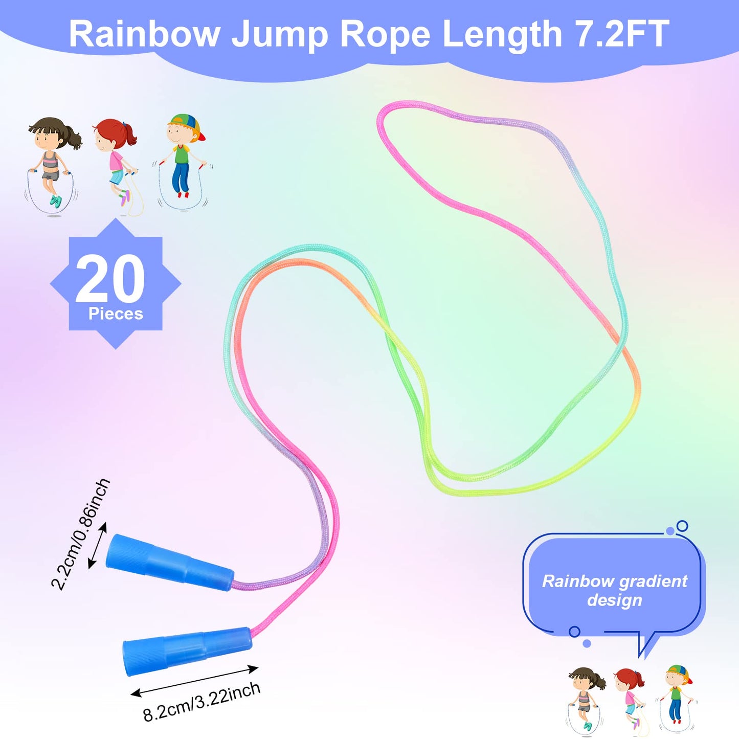 Kids Jump Rope,20 Pack Rainbow Jump Rope Set,7.2 Ft Adjustable Skipping Rope,Durable Jump Ropes with Plastic Handles,Vibrant Jumping Ropes for Outdoor
