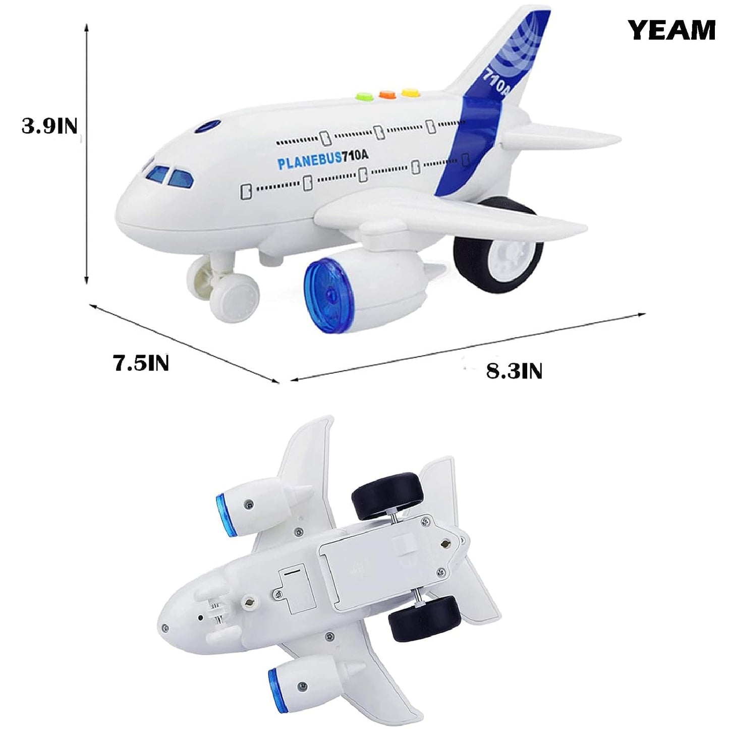 OCCAFY Airplane Toys for Toddlers,Friction Powered Toy Plane for Kids,1:200 Scale Aircraft with Flashing Lights and Sounds for Boys & Girls,Toy