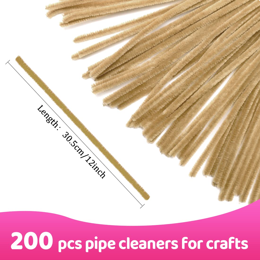 Praisebank Light Brown Pipe Cleaners for Crafts, 200pcs, Chenille Stems for DIY Projecets, Arts & Crafts Supplies for Festival Party Decorations