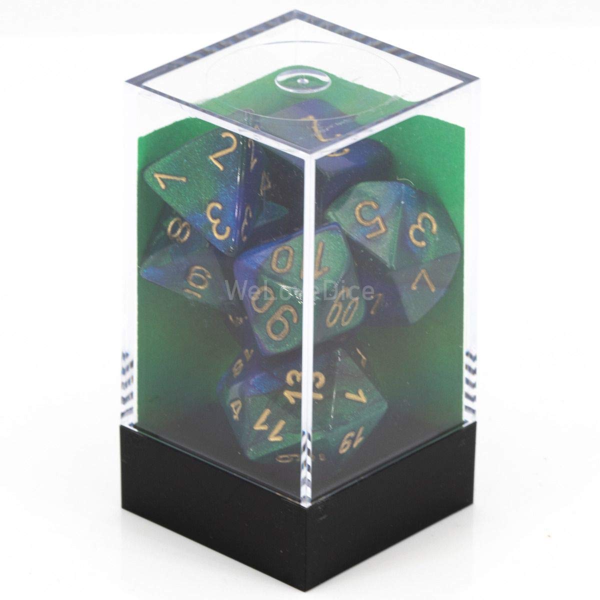 DND Dice Set-Chessex D&D Dice-16mm Gemini Blue, Green, and Gold Plastic Polyhedral Dice Set-Dungeons and Dragons Dice Includes 7 Dice - D4 D6 D8 D10