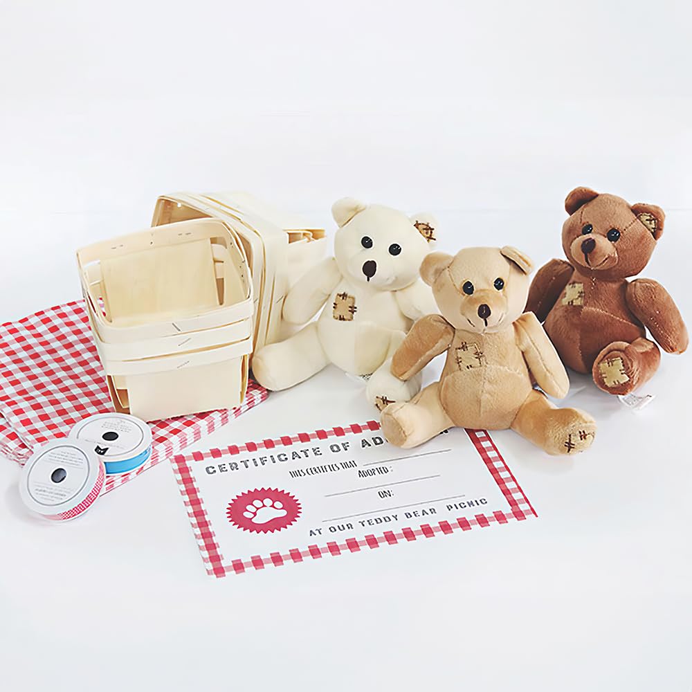 Fun Express - Suede-Like Patchwork Plush Bears - Toys - Plush - Bean Bag Animals - 12 Pieces