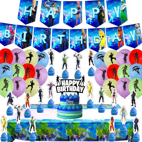 Gaming Birthday Decoration, Video Game Banner, Balloons, Toppers, Tablecloth