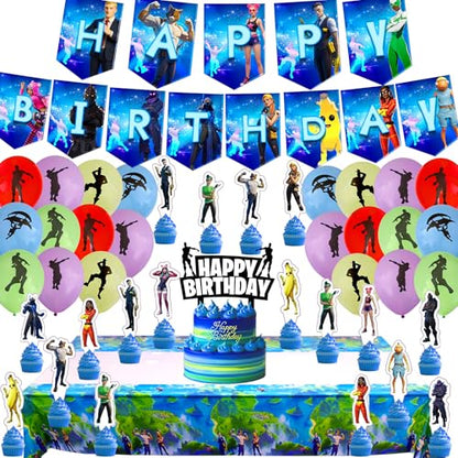 Gaming Birthday Decoration, Video Game Banner, Balloons, Toppers, Tablecloth