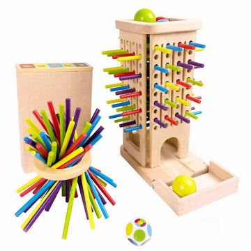 twivah 4-in-1 Board Game for Kids, Wooden Sorting & Stacking|Pick-up Sticks|Counting|Ball Drop Tower, Family Games for Kid and Adult, Montessori STEM