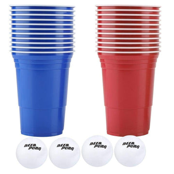 TOPINCN Beer Pong Drinking Game Set 22PCS Plastic Game Cups with 4PCS Pong Balls Outdoor Camping Pub Party Supplies 16oz(red Cups 11+Blue
