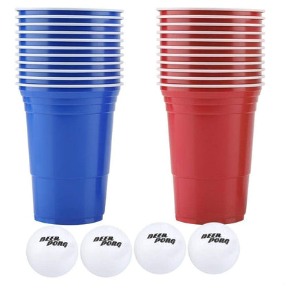 TOPINCN Beer Pong Drinking Game Set 22PCS Plastic Game Cups with 4PCS Pong Balls Outdoor Camping Pub Party Supplies 16oz(red Cups 11+Blue