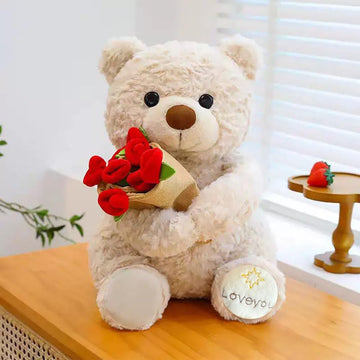 YUKOUQIAN Teddy Bear Stuffed Animal Cute Flower Plush Doll Toy 8 inch for Girls Boys Christmas(Bear hat Flower)