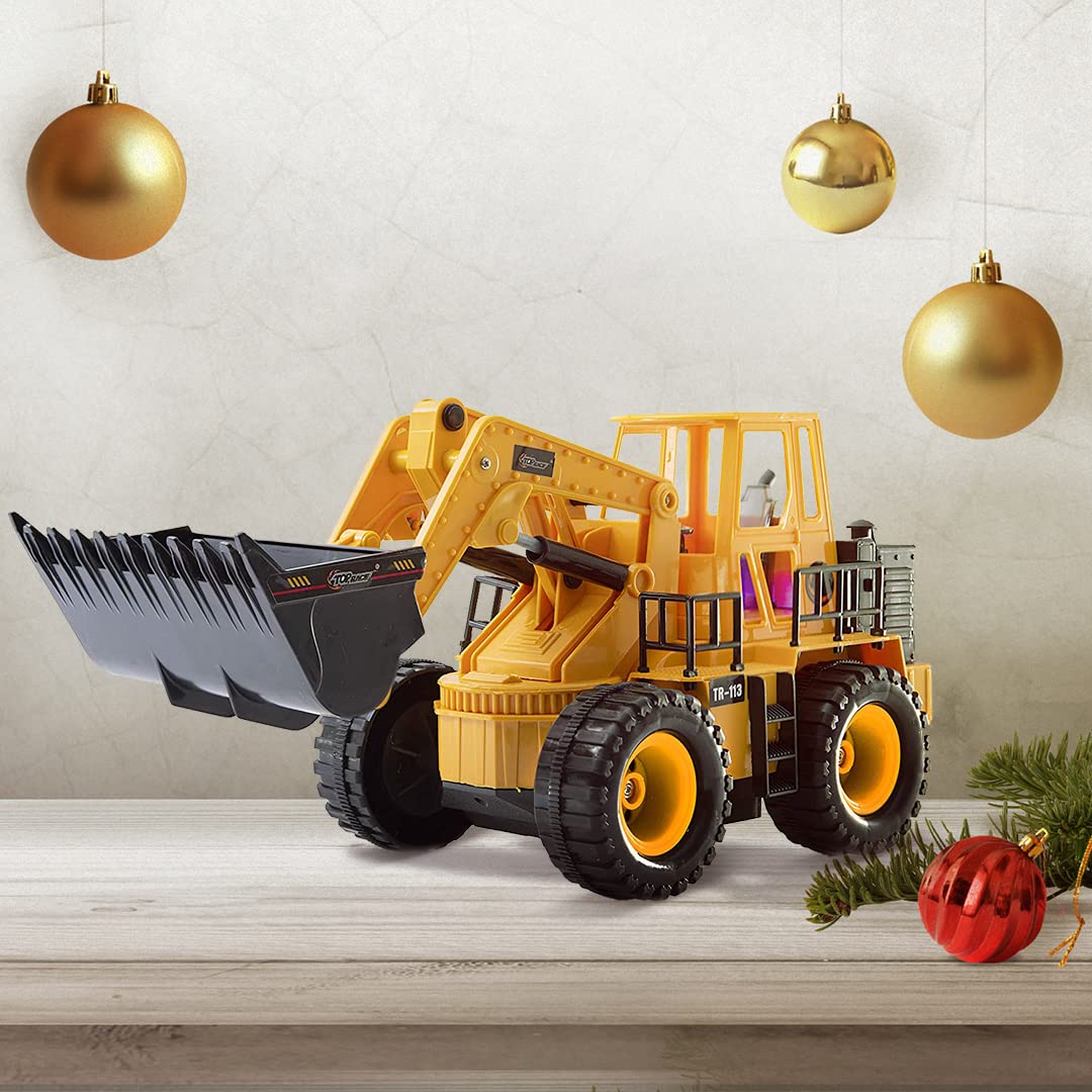 Top Race TR-113 5 Channel Full Functional Remote Control Tractor Toy Front Loader - 14 x 6 x 8 inch Electric RC Remote Control Construction Toy