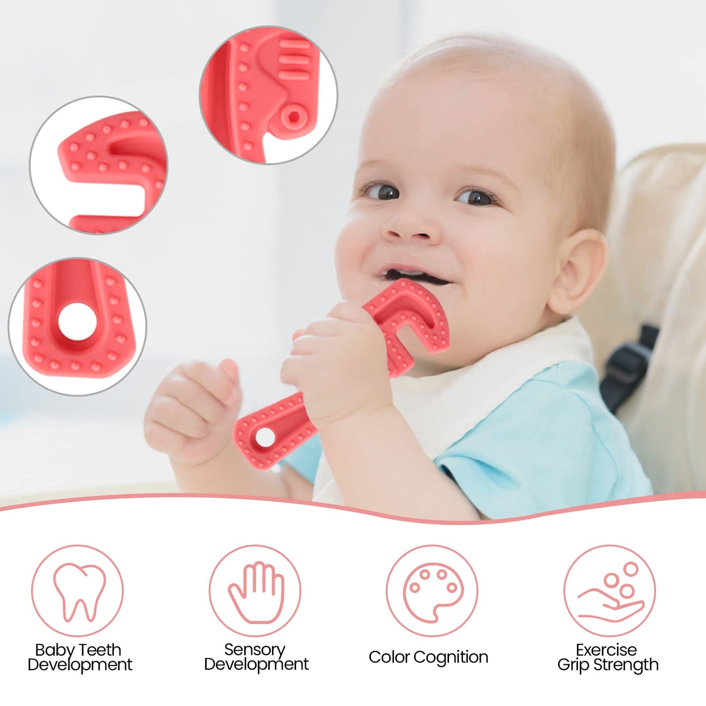 Yinghezu 8 Pack Chew Baby Teething Toys for 0-12 Months, Freezable BPA Free Silicone Baby Molar Teether Chew Toys, Hammer Wrench Spanner Pliers Hand