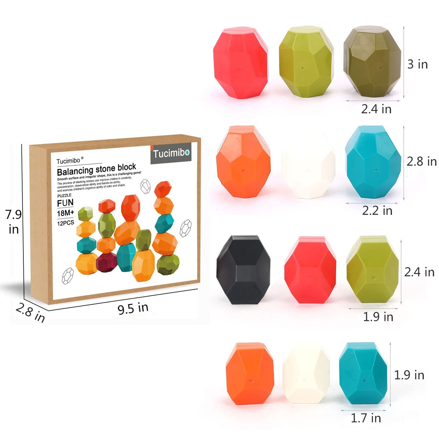 Tucimibo Jumbo Balancing Stones Toy Set, Polyhedral Plastic Stacking Rocks Educational Creative Preschool Arts Learning Sensory Building Blocks Puzzle