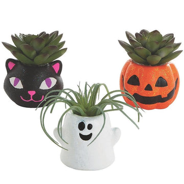 Fun Express DIY Mini Ceramic Halloween Planters - Set of 12 - Catt, Ghost and Pumpkin - Craft for Kids