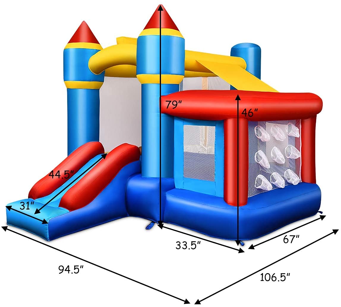 GOFLAME Inflatable Bouncing Castle with Ball Pit, Large Sliding and Jumping Area, Jumping Bouncing House with Basketball Hoop and Ball Shooting Nets