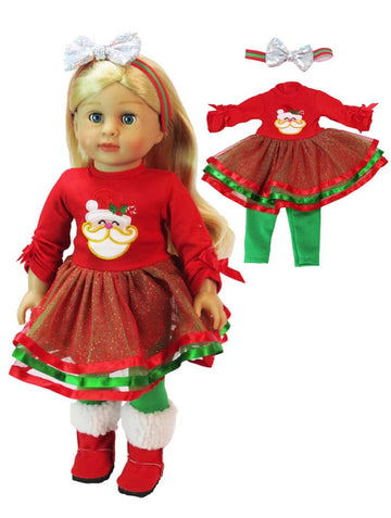 Red and Green Santa Christmas Dress for 18-Inch Dolls | Premium Quality & Trendy Design | Dolls Clothes
