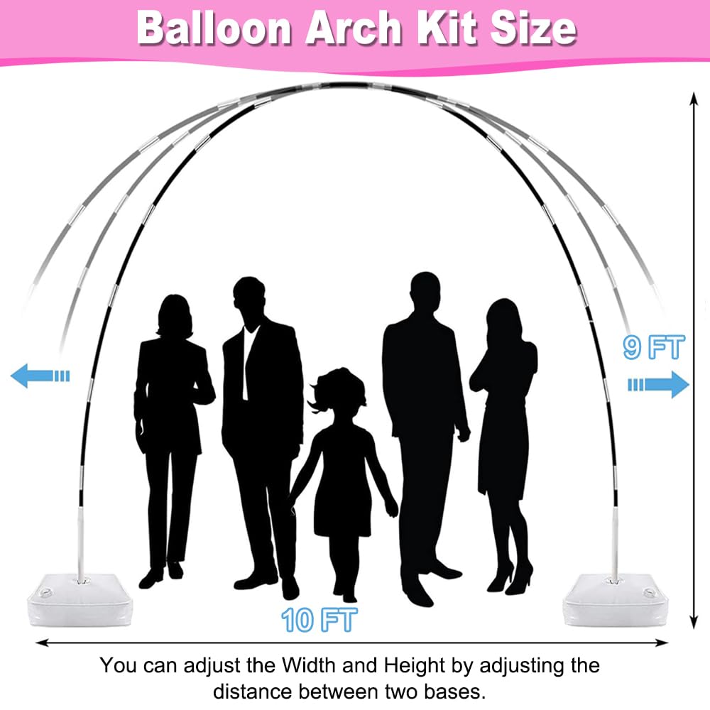 Balloon Arch Kit and Balloon Pump, 9Ft Tall & 10Ft Wide Adjustable Balloon Arch Stand Kit with Electric Pump, Balloons and Accessories for Birthday