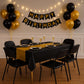 Oojami Black and Gold Plastic Tablecloths Disposable, 6 Pack - 54 x 108 in Waterproof Rectangle Table Covers for 8 Foot Tables, Manteles de Mesa de