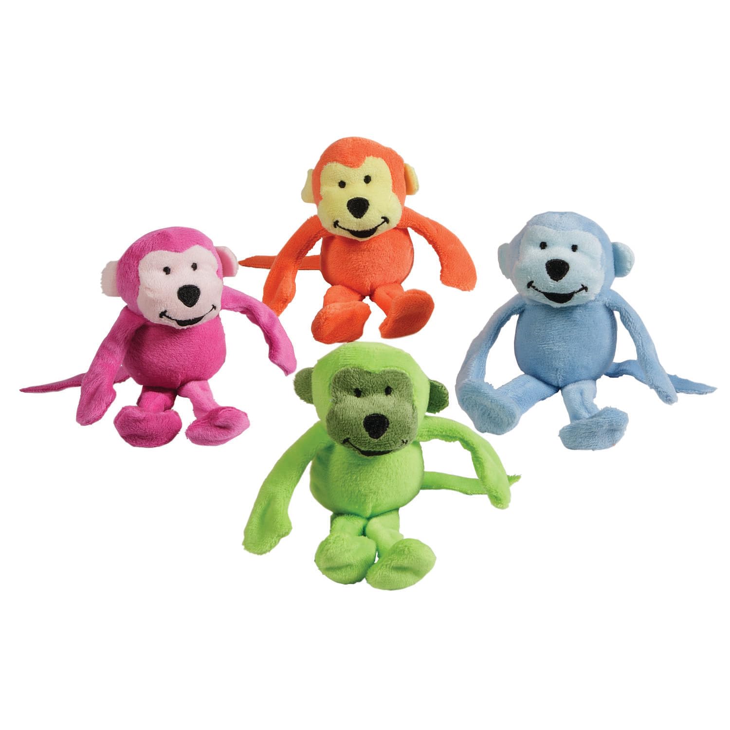 Fun Express Fuzzy Bright Neon Stuffed Happy Monkeys, 5 1/2", 12 Pc.